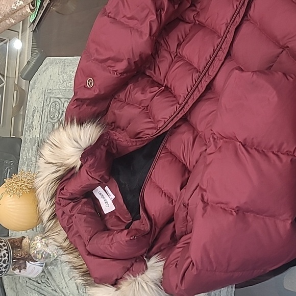 Calvin KLEIN women's LONG QUILTED FAUX FUR HOODED Burgundy PARKA XL - Picture 3 of 15